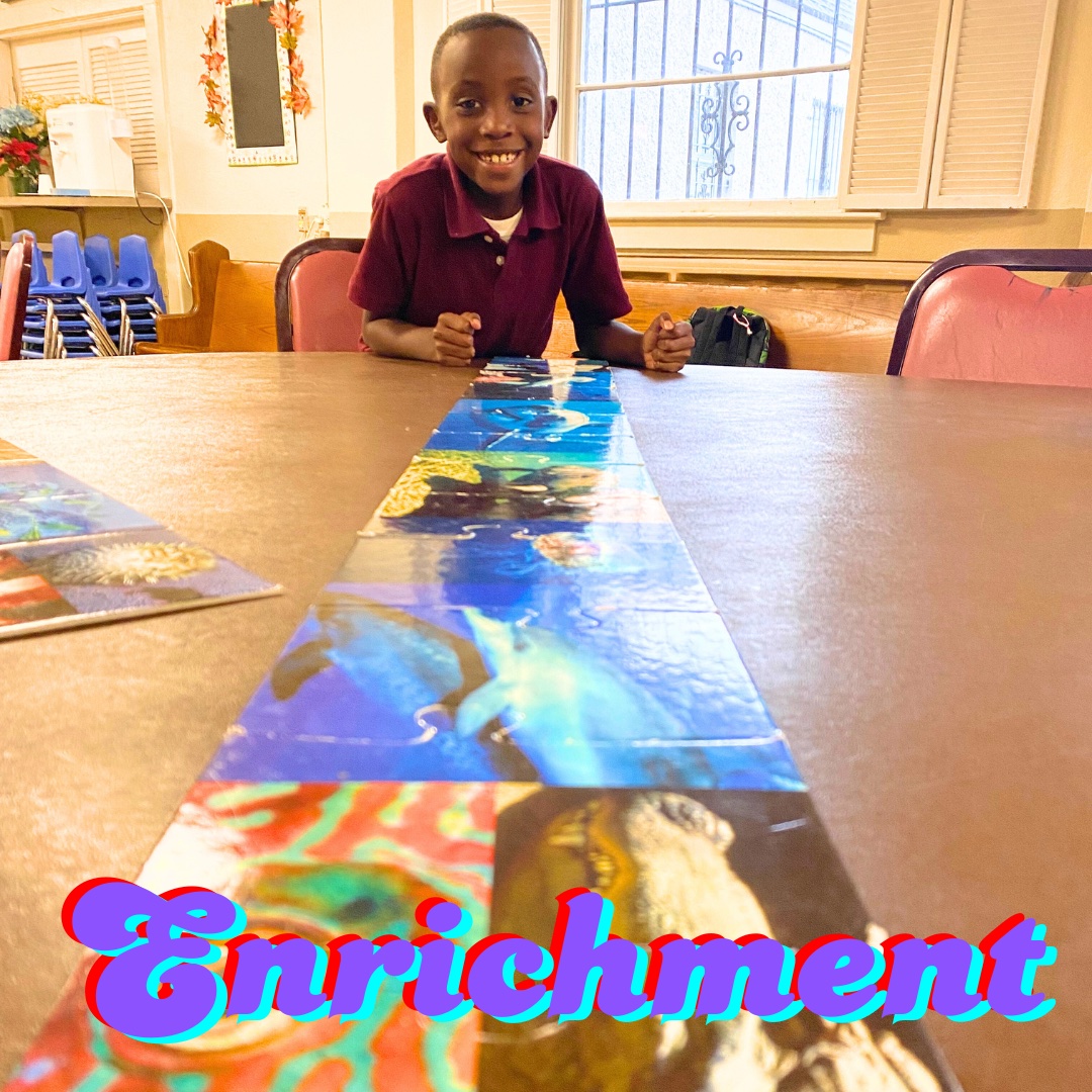 Enrichment (student with art project)